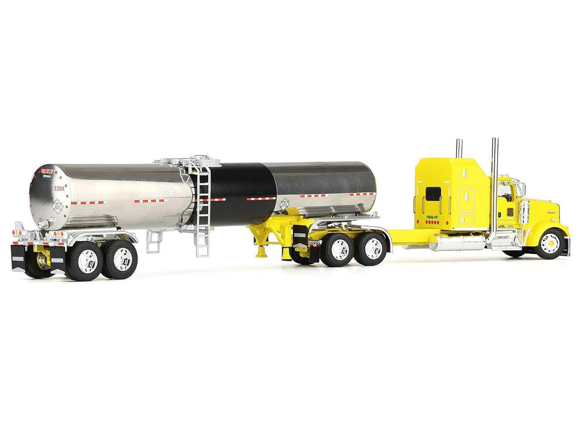 Kenworth W900L with 60" Aerodyne Sleeper and Brenner Tank Trailer "Double C Transport" Yellow 1/64 Diecast Model by DCP/First Gear-2