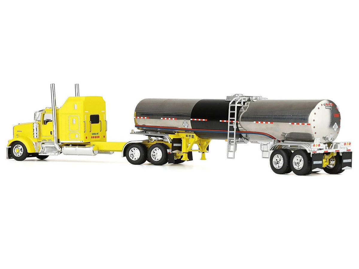 Kenworth W900L with 60" Aerodyne Sleeper and Brenner Tank Trailer "Double C Transport" Yellow 1/64 Diecast Model by DCP/First Gear-0