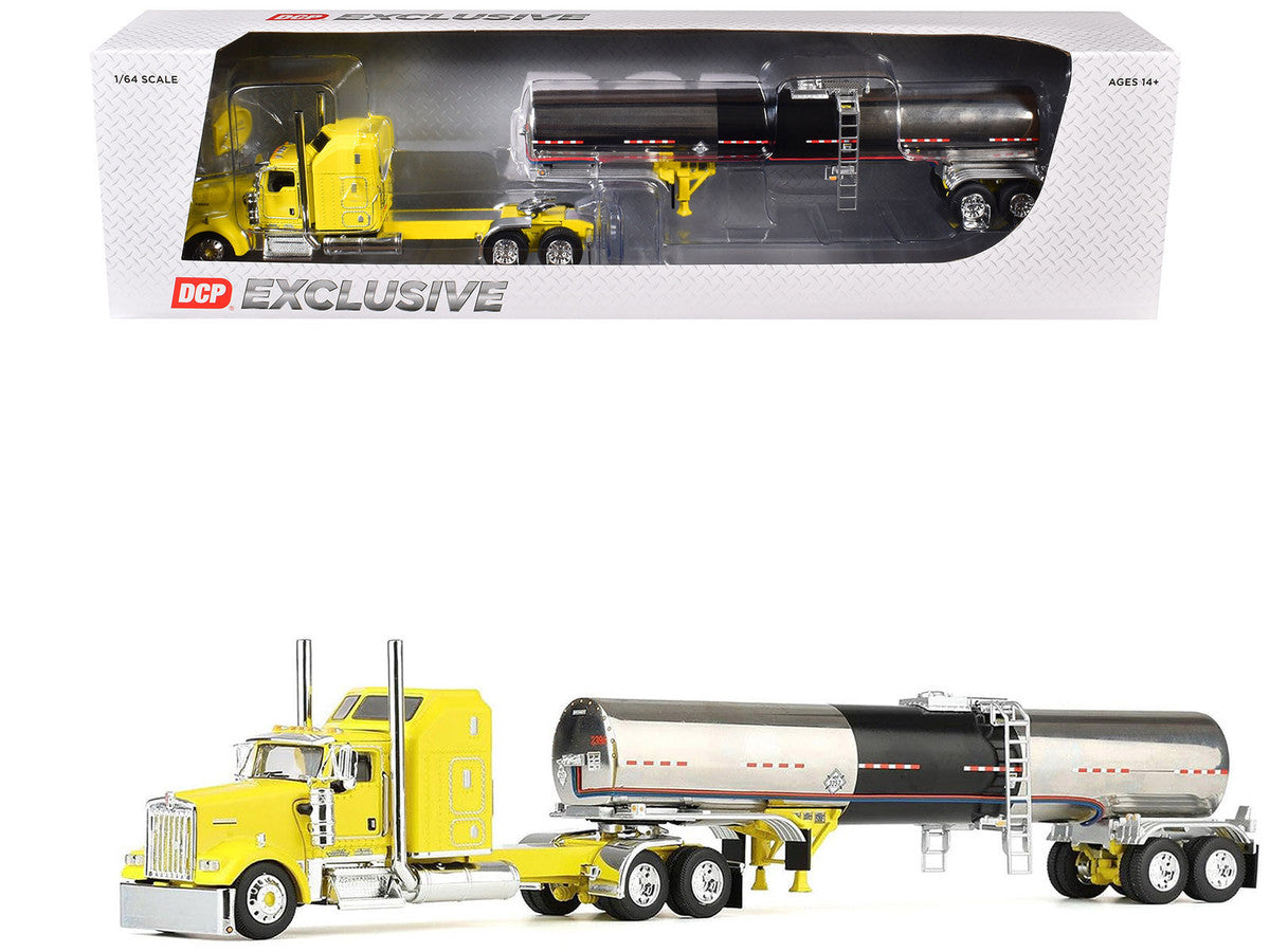 Kenworth W900L with 60" Aerodyne Sleeper and Brenner Tank Trailer "Double C Transport" Yellow 1/64 Diecast Model by DCP/First Gear-3