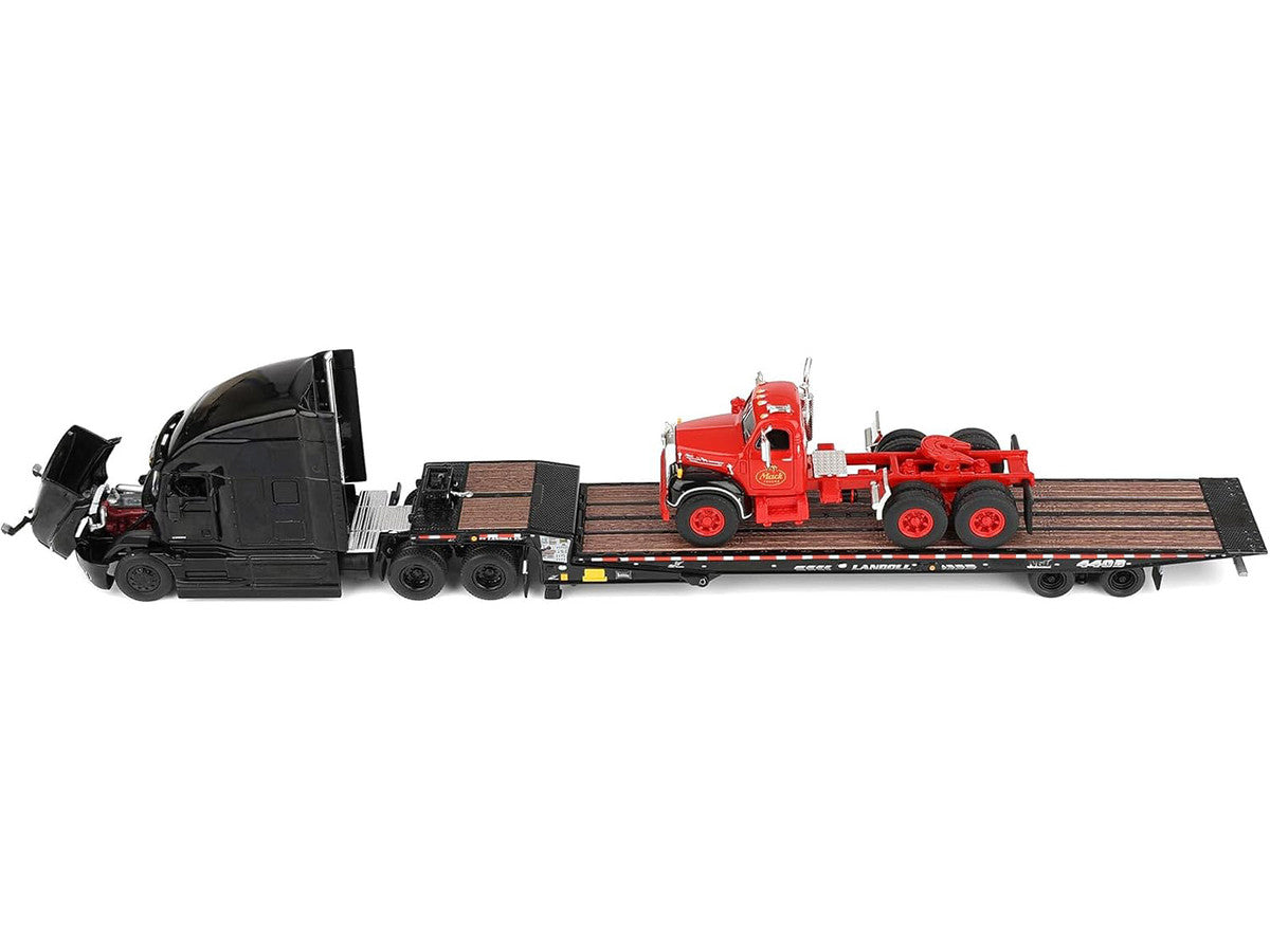Mack Anthem Sleeper and Landoll 440B-50CA Traveling Axle Trailer Black with Mack B-61 Day Cab Load Red "Mack Anniversary" 1/64 Diecast Model by DCP/First Gear First Gear