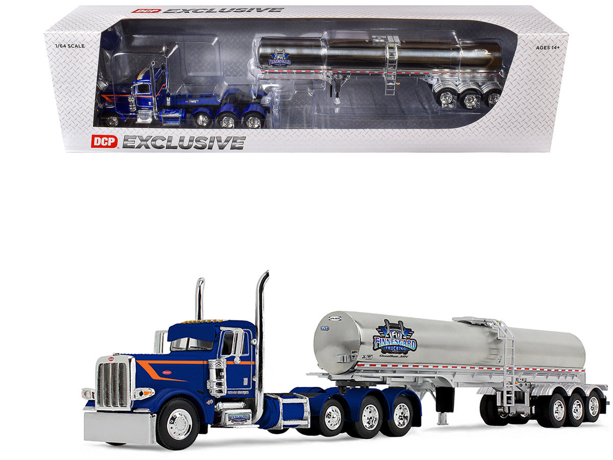 Peterbilt 389 Tri-Axle Day Cab and Walker Food Grade Tank Trailer "Finnesgard Trucking" Blue with Orange Stripes 1/64 Diecast Model by DCP/First Gear-2