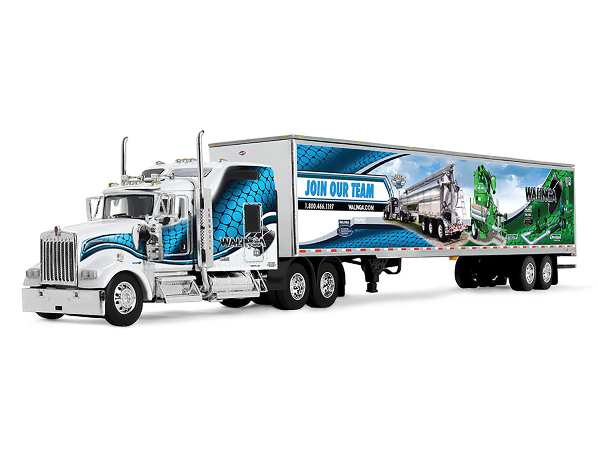 Kenworth W900L with 86" Studio Sleeper and 53' Utility Trailer with Skirts "Walinga" White with Blue Graphics 1/64 Diecast Model by DCP/First Gear-0