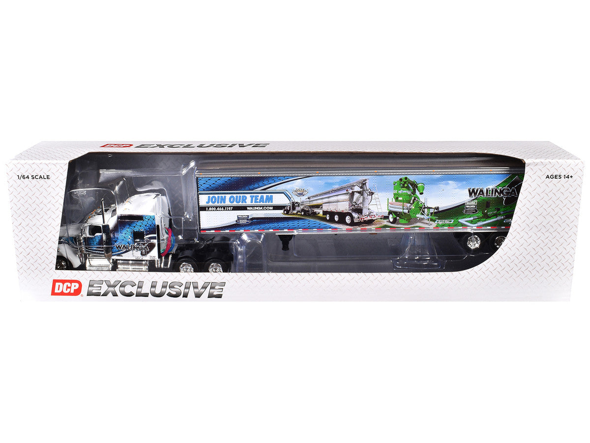 Kenworth W900L with 86" Studio Sleeper and 53' Utility Trailer with Skirts "Walinga" White with Blue Graphics 1/64 Diecast Model by DCP/First Gear-1