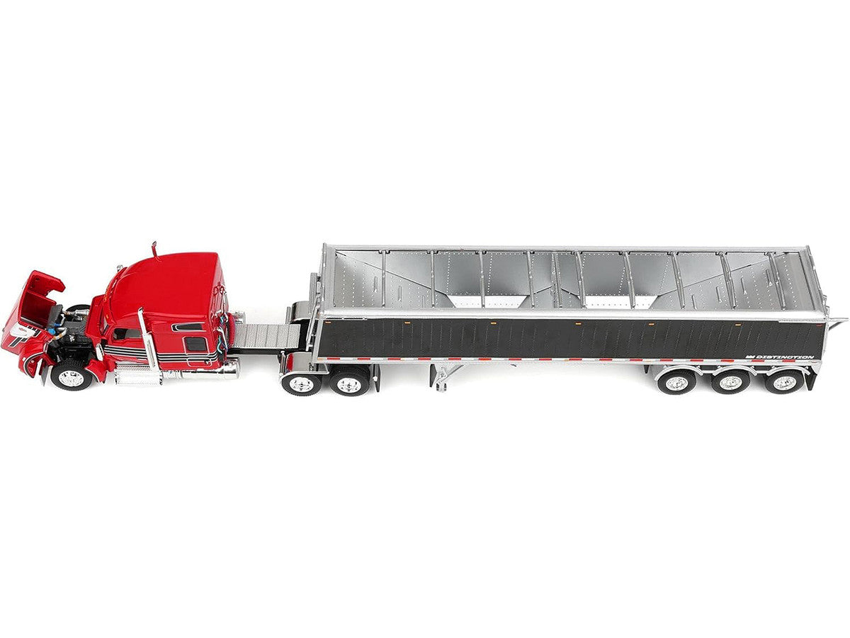 Kenworth W990 with 76" Mid-Roof Sleeper and Lode King Distinction Hopper Trailer Red and Black 1/64 Diecast Model by DCP/First Gear First Gear