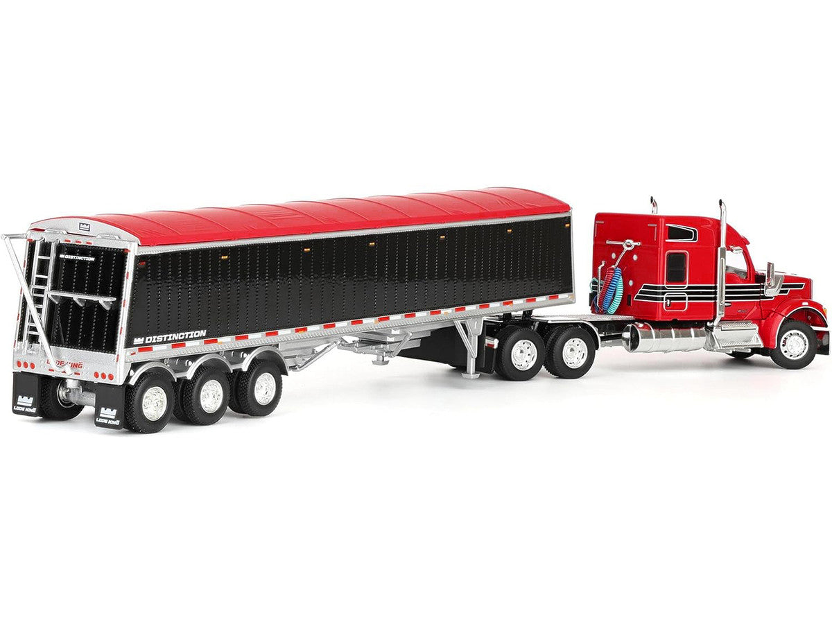 Kenworth W990 with 76" Mid-Roof Sleeper and Lode King Distinction Hopper Trailer Red and Black 1/64 Diecast Model by DCP/First Gear First Gear
