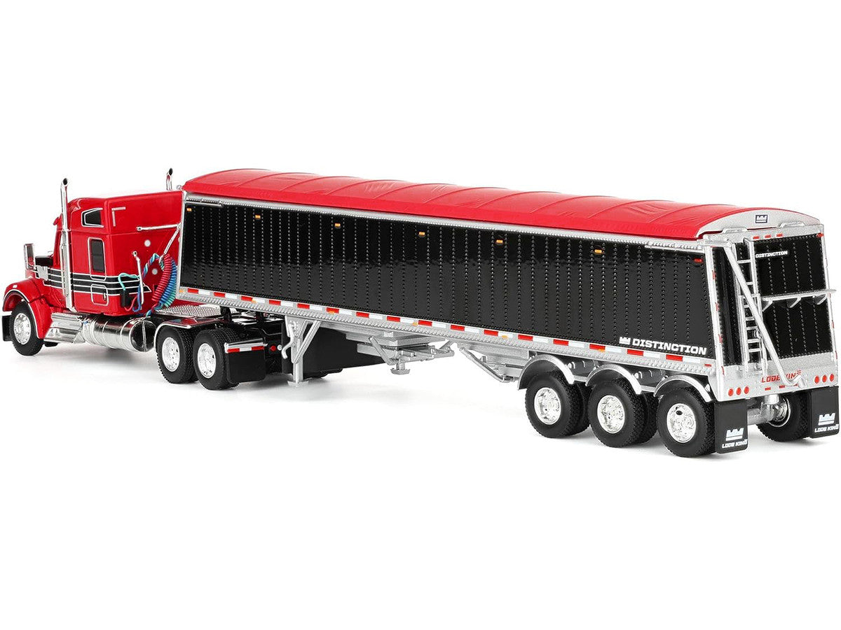Kenworth W990 with 76" Mid-Roof Sleeper and Lode King Distinction Hopper Trailer Red and Black 1/64 Diecast Model by DCP/First Gear First Gear