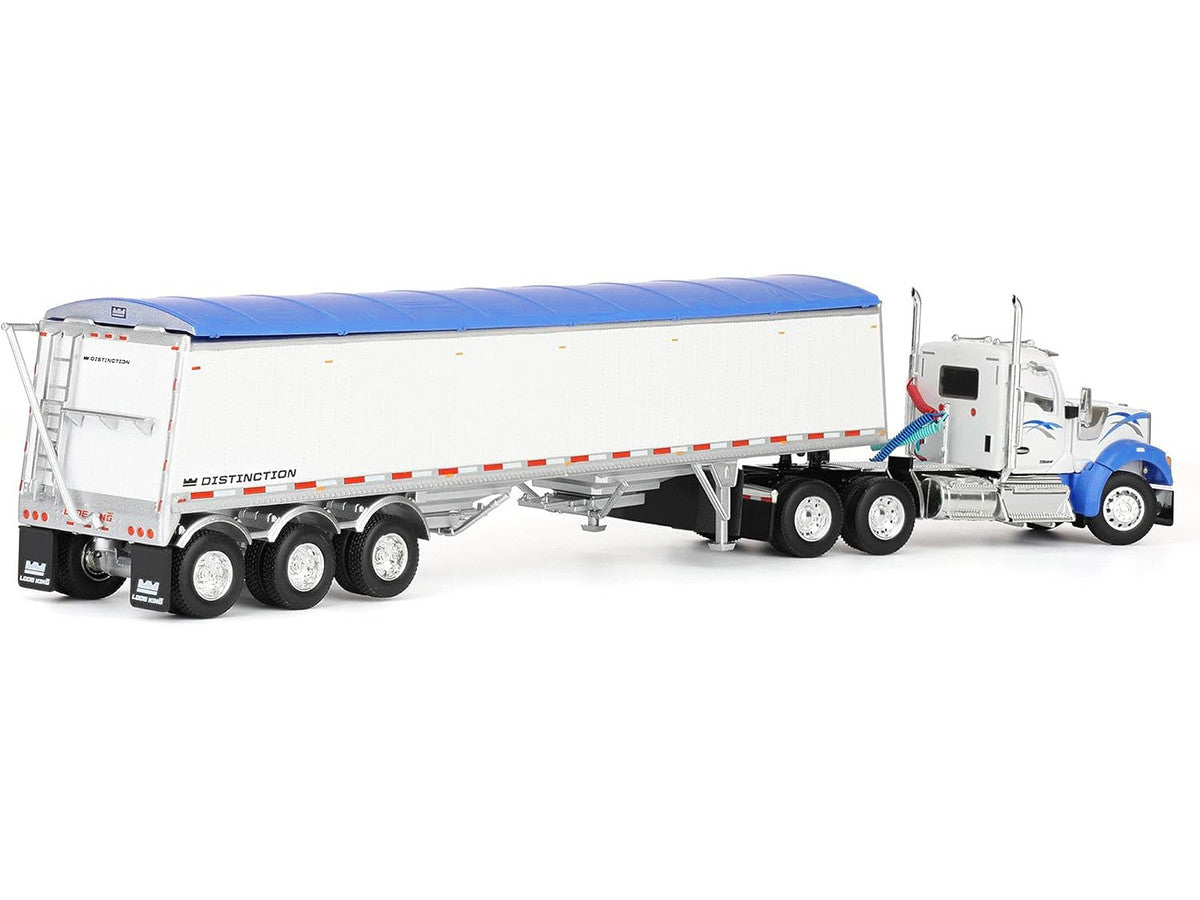 Kenworth W990 Day Cab and Lode King Distinction Hopper Trailer White and Blue 1/64 Diecast Model by DCP/First Gear First Gear