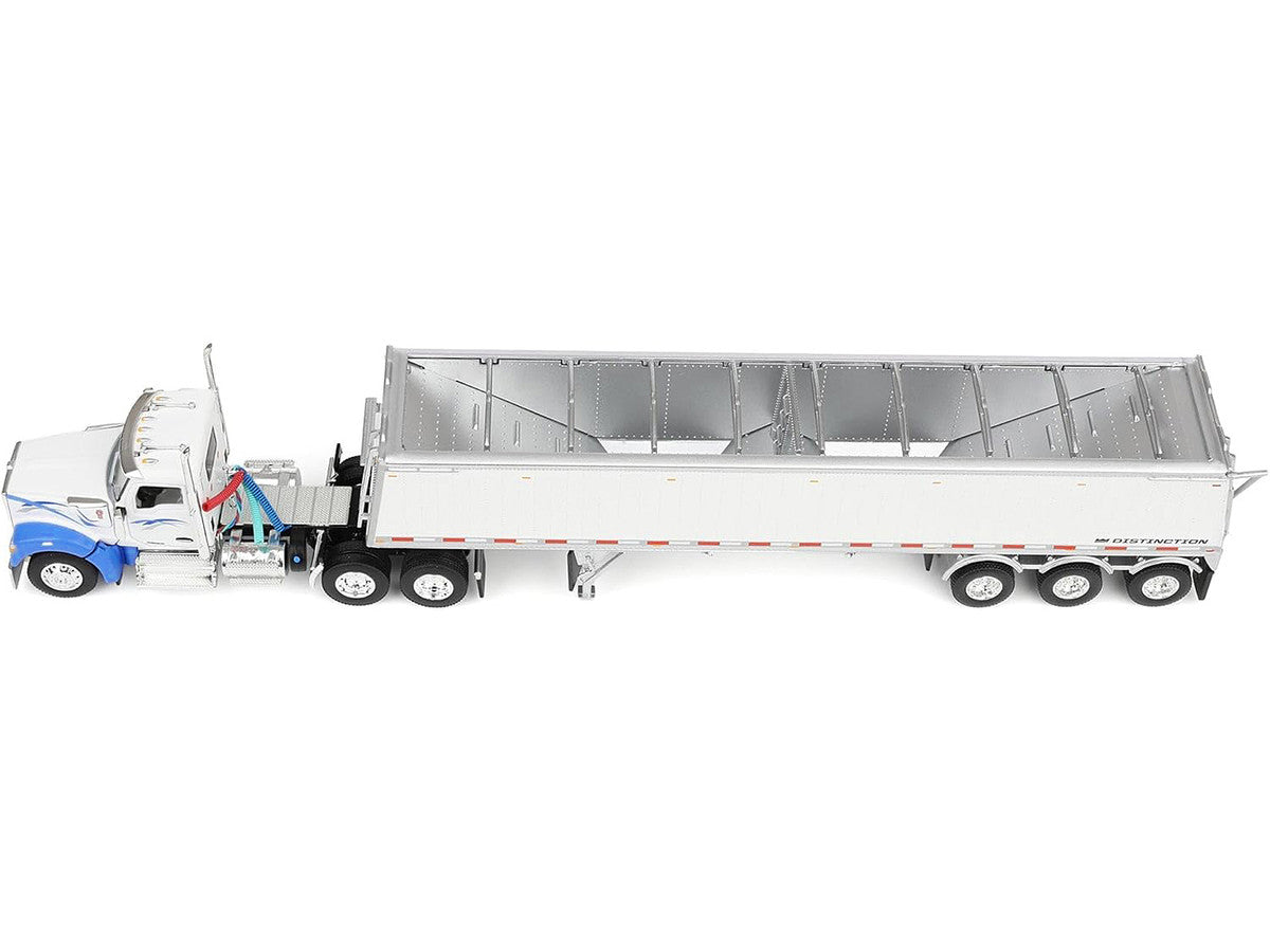 Kenworth W990 Day Cab and Lode King Distinction Hopper Trailer White and Blue 1/64 Diecast Model by DCP/First Gear First Gear