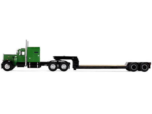 Peterbilt 351 with 60" Vintage Sleeper and Rogers Vintage Lowboy Trailer Green with Black Trailer 1/64 Diecast Model by DCP/First Gear-1