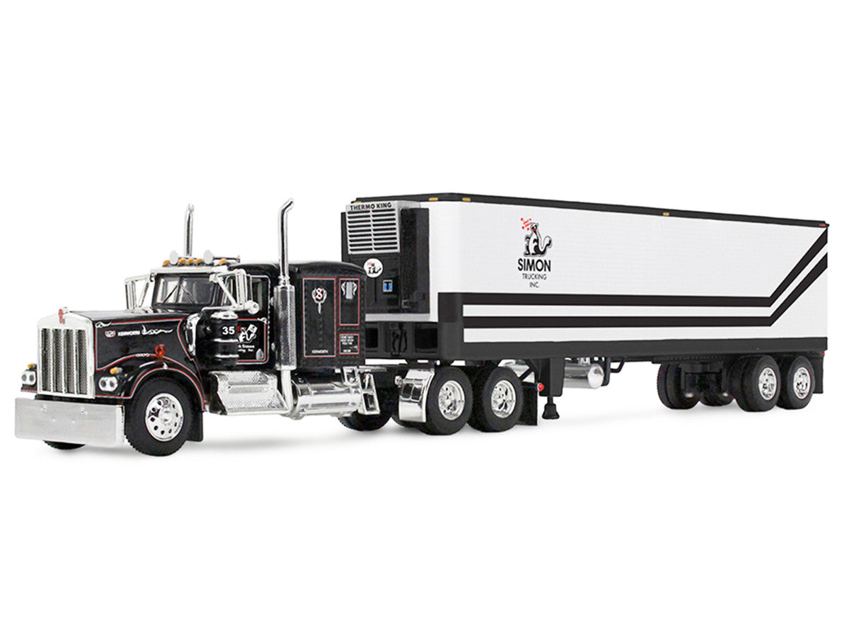 Kenworth W900A with 60" Flat Top Sleeper and 40' Vintage Trailer with Reefer "Dick Simon Trucking" Black with Graphics 1/64 Diecast Model by DCP/First Gear-0