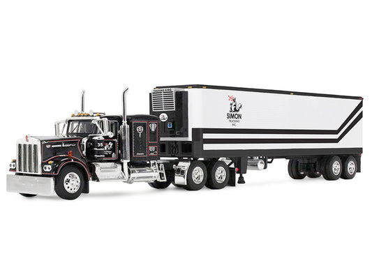 Kenworth W900A with 60" Flat Top Sleeper and 40' Vintage Trailer with Reefer "Dick Simon Trucking" Black with Graphics 1/64 Diecast Model by DCP/First Gear-0
