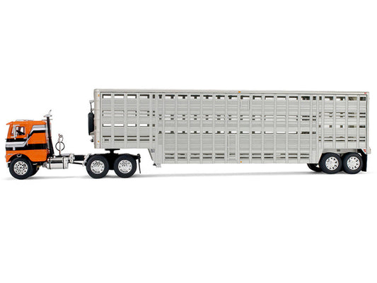 Freightliner COE and 45' Wilson Vintage Livestock Trailer Orange with Stripes 1/64 Diecast Model by DCP/First Gear First Gear