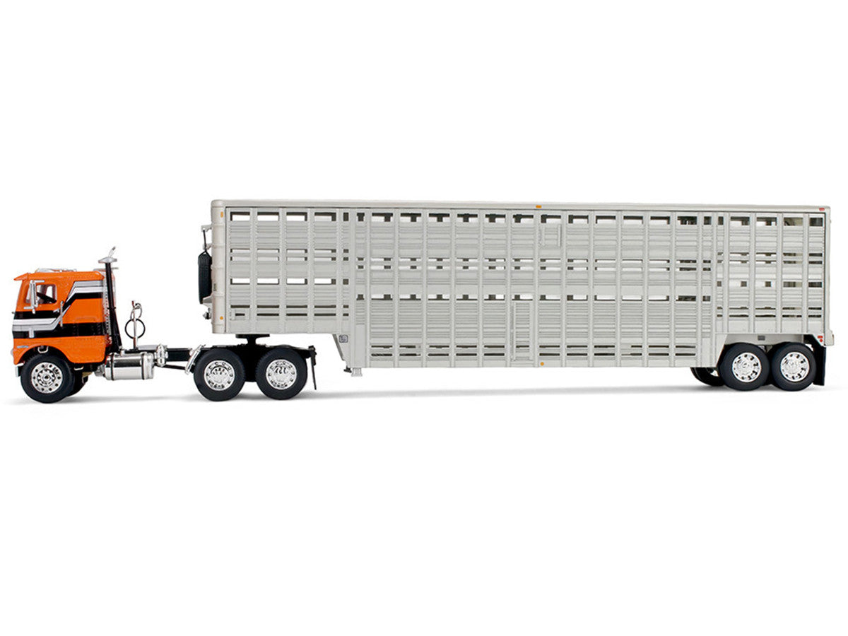 Freightliner COE and 45' Wilson Vintage Livestock Trailer Orange with Stripes 1/64 Diecast Model by DCP/First Gear-0