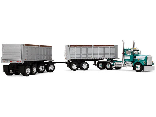 Kenworth W900A Day Cab with 22' Dual End Dump Trailers Turquoise with White Stripes 1/64 Diecast Model by DCP/First Gear-1