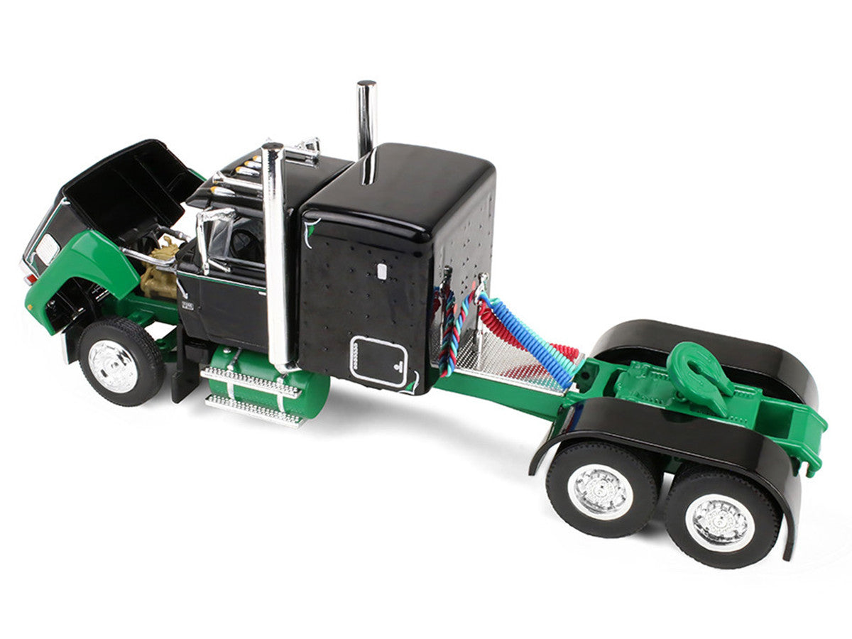Ford LTL 9000 with 60" Flat Top Sleeper and 45' Wilson Vintage Livestock Trailer Black and Green 1/64 Diecast Model by DCP/First Gear-1