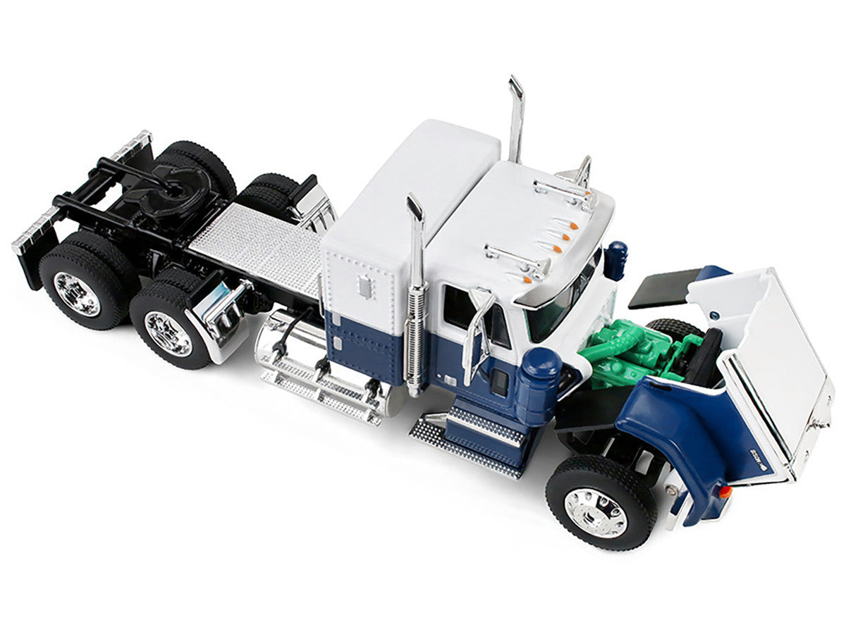 Chevrolet Bison with 34" Flat Top Sleeper & 40' Vintage Trailer with Reefer Blue and White 1/64 Diecast Model by DCP/First Gear First Gear