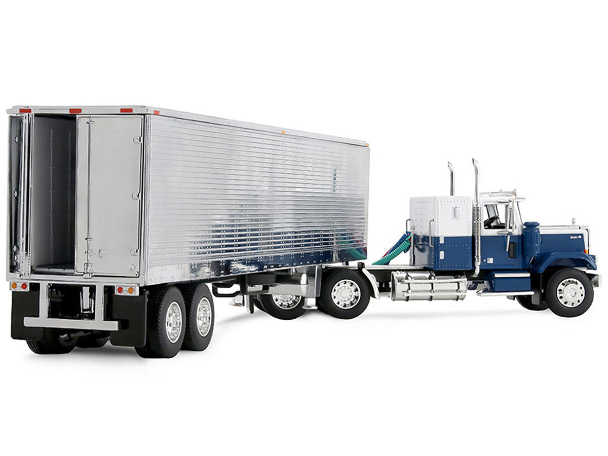 Chevrolet Bison with 34" Flat Top Sleeper & 40' Vintage Trailer with Reefer Blue and White 1/64 Diecast Model by DCP/First Gear First Gear