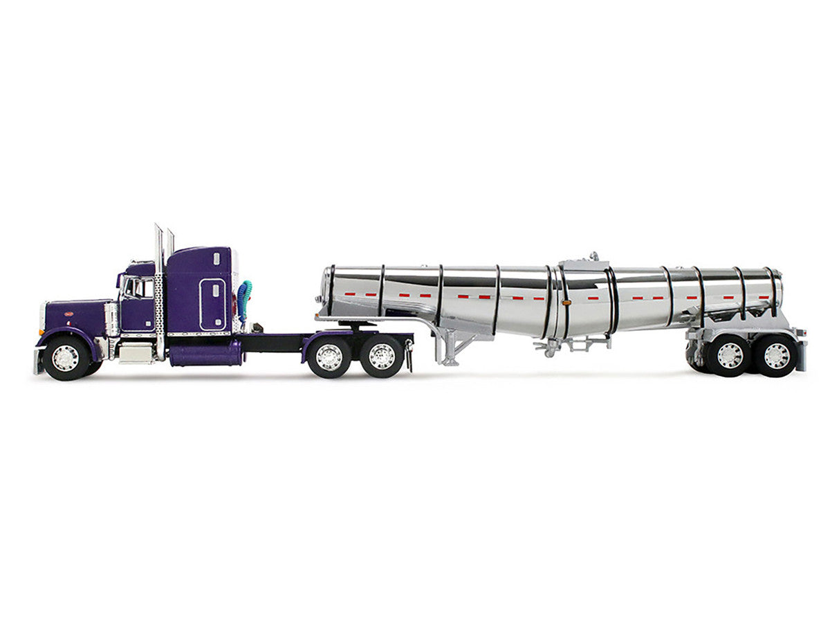 Peterbilt 379 with 63" Mid-Roof Sleeper and Polar Deep Drop Trailer Wild Orchid Purple with Black Stripes 1/64 Diecast Model by DCP/First Gear First Gear