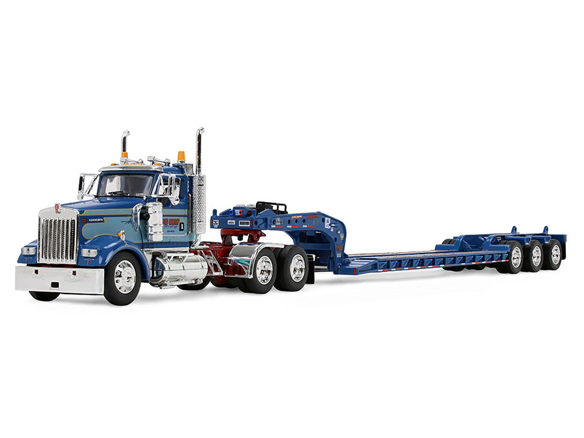 Kenworth W900L Day Cab and Fontaine Magnitude Lowboy Trailer "Sid Kamp" Blue and Light Blue Two-Tone 1/64 Diecast Model by DCP/First Gear First Gear