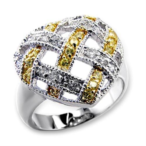 60205 - Reverse Two-Tone Brass Ring with AAA Grade CZ  in Topaz-0