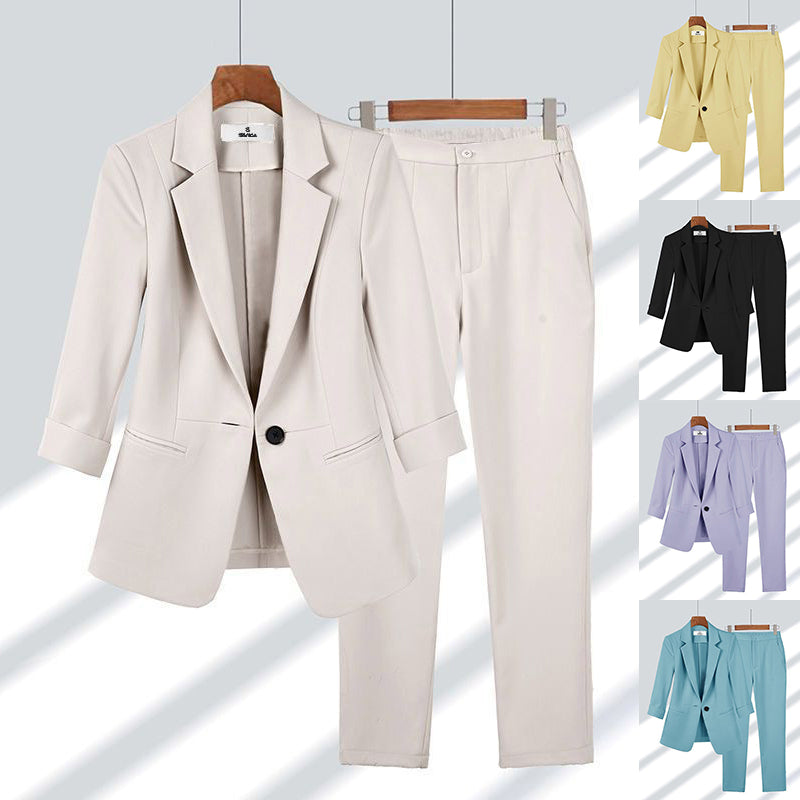 2pcs Casual Blazer Set Solid Color Lapel Single-breasted Jacket And Zipper Straight Pants Women's Office Business Suit LadyShow.Store