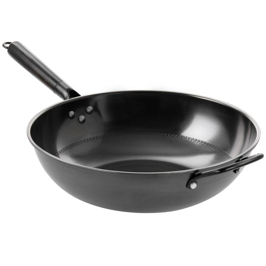 Gibson Home Debossed 13 Inch Heavy Gauge Carbon Steel Wok in Black W2B