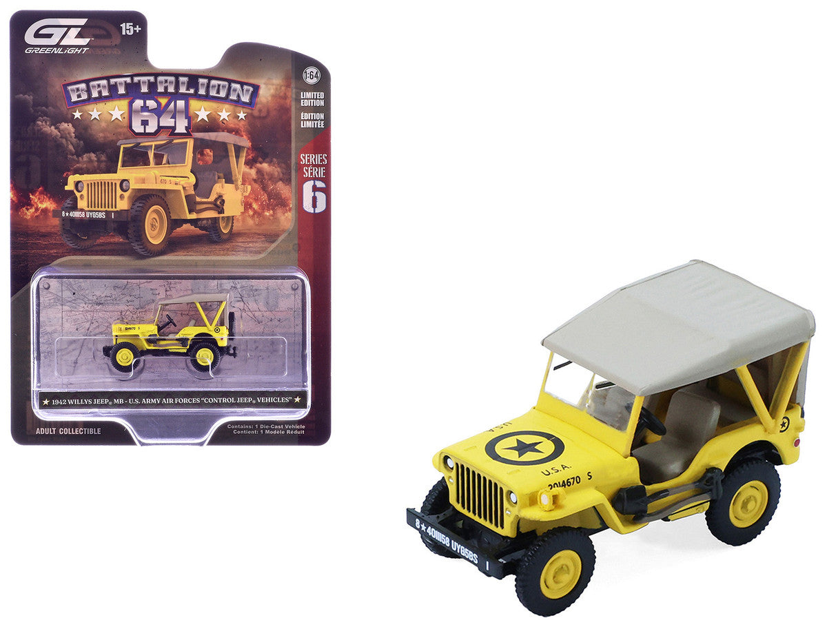 1942 Willys MB Jeep "Control Jeep - U.S. Army Air Forces" Yellow with Beige Top "Battalion 64" Series 6 1/64 Diecast Model Car by Greenlight Greenlight