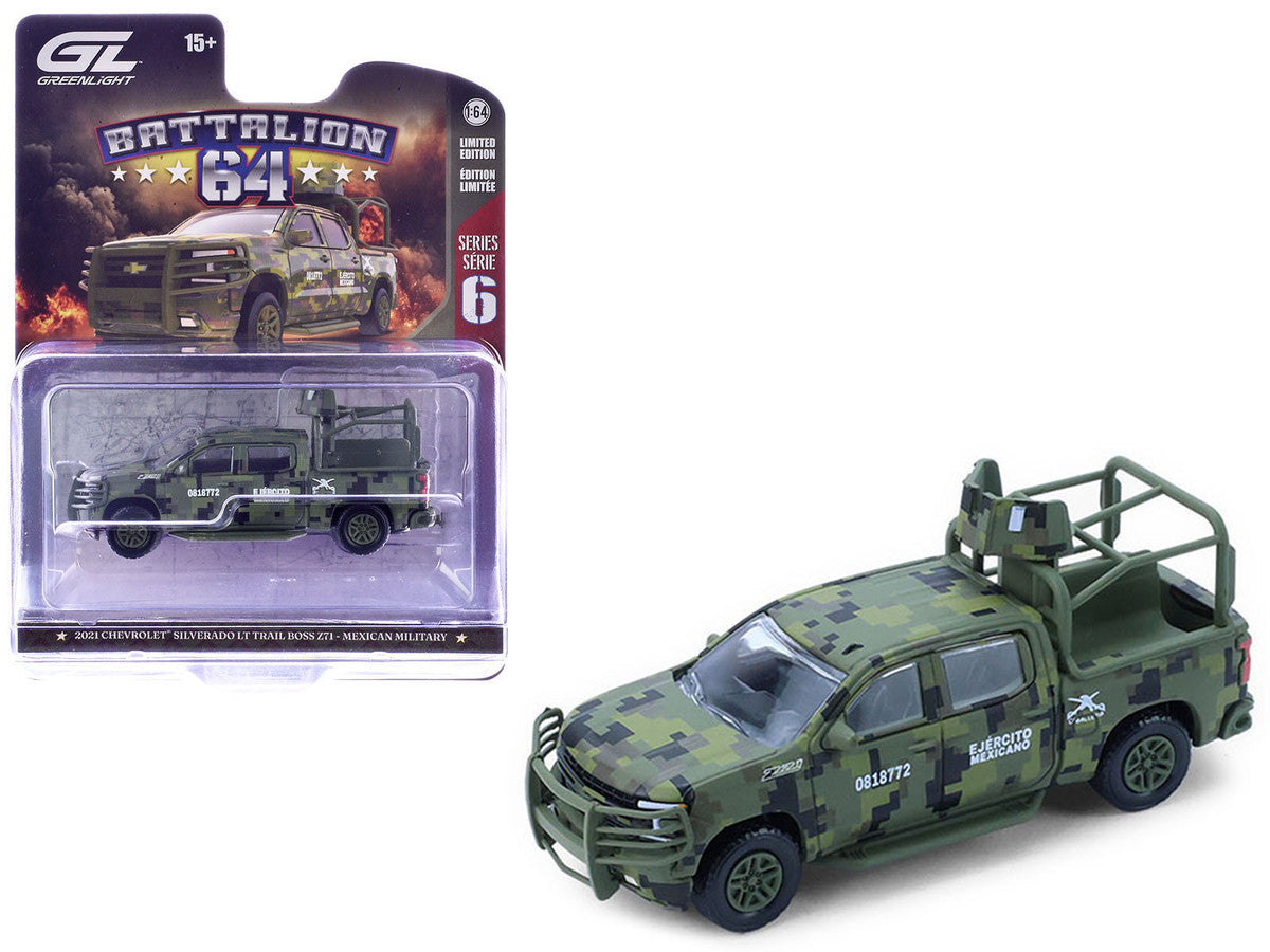 2021 Chevrolet Silverado LT Trail Boss Z71 Truck "Mexican Military" Green Digital Camouflage "Battalion 64" Series 6 1/64 Diecast Model Car by Greenlight Greenlight