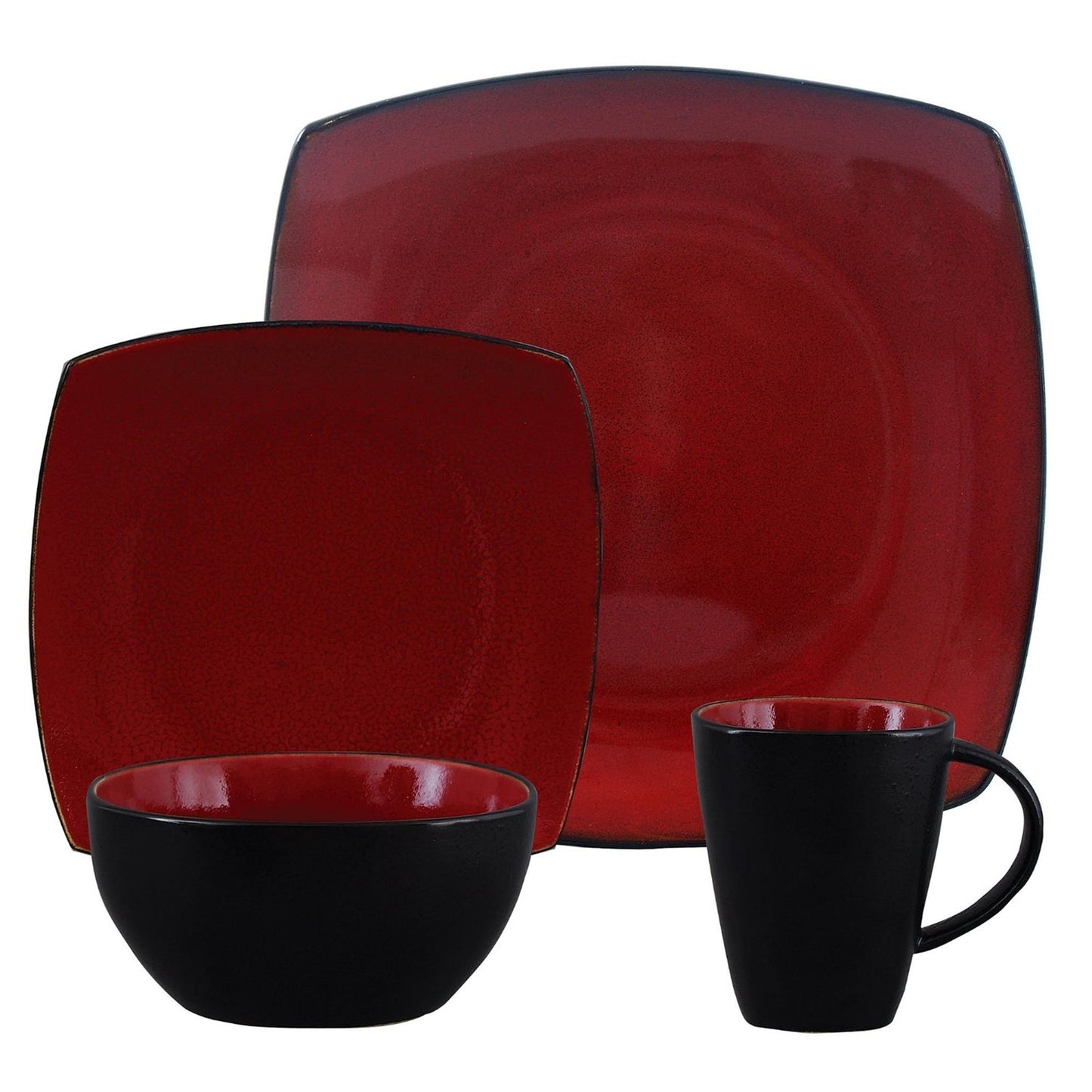 Gibson Elite Soho Lounge Square 16-Piece Dinnerware Set,  Red W2B