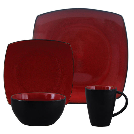 Gibson Elite Soho Lounge Square 16-Piece Dinnerware Set,  Red W2B