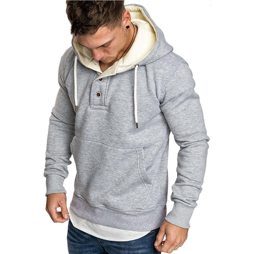 Button-trimmed hooded fleece sweatshirt Best YouTube Store