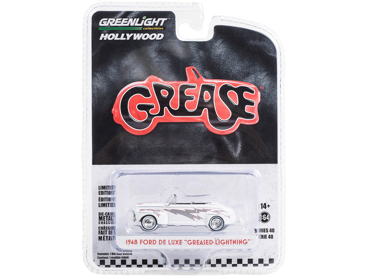 1948 Ford De Luxe Convertible "Greased Lightning" White with Graphics "Grease" (1978) Movie "Hollywood Series" Release 40 1/64 Diecast Model Car by Greenlight-2