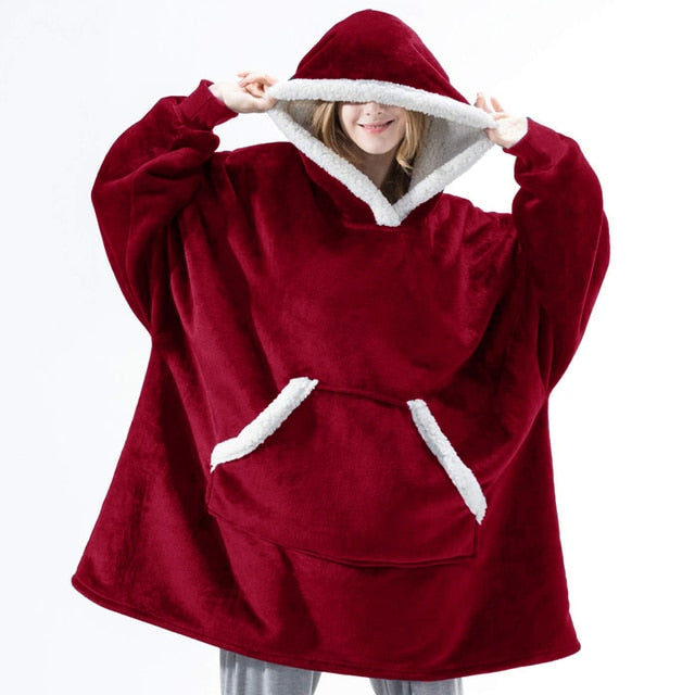 Hooded Winter Soft Plush Fleece Blanket Hoodie