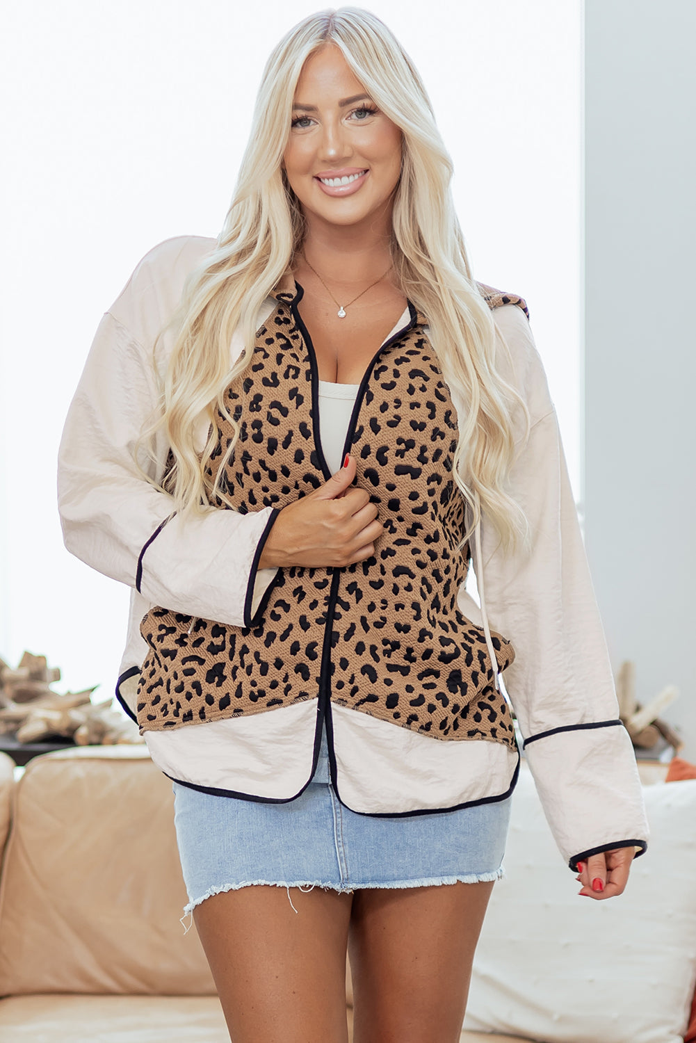 Abigail Piping Open Front Jacket Threaded Pear
