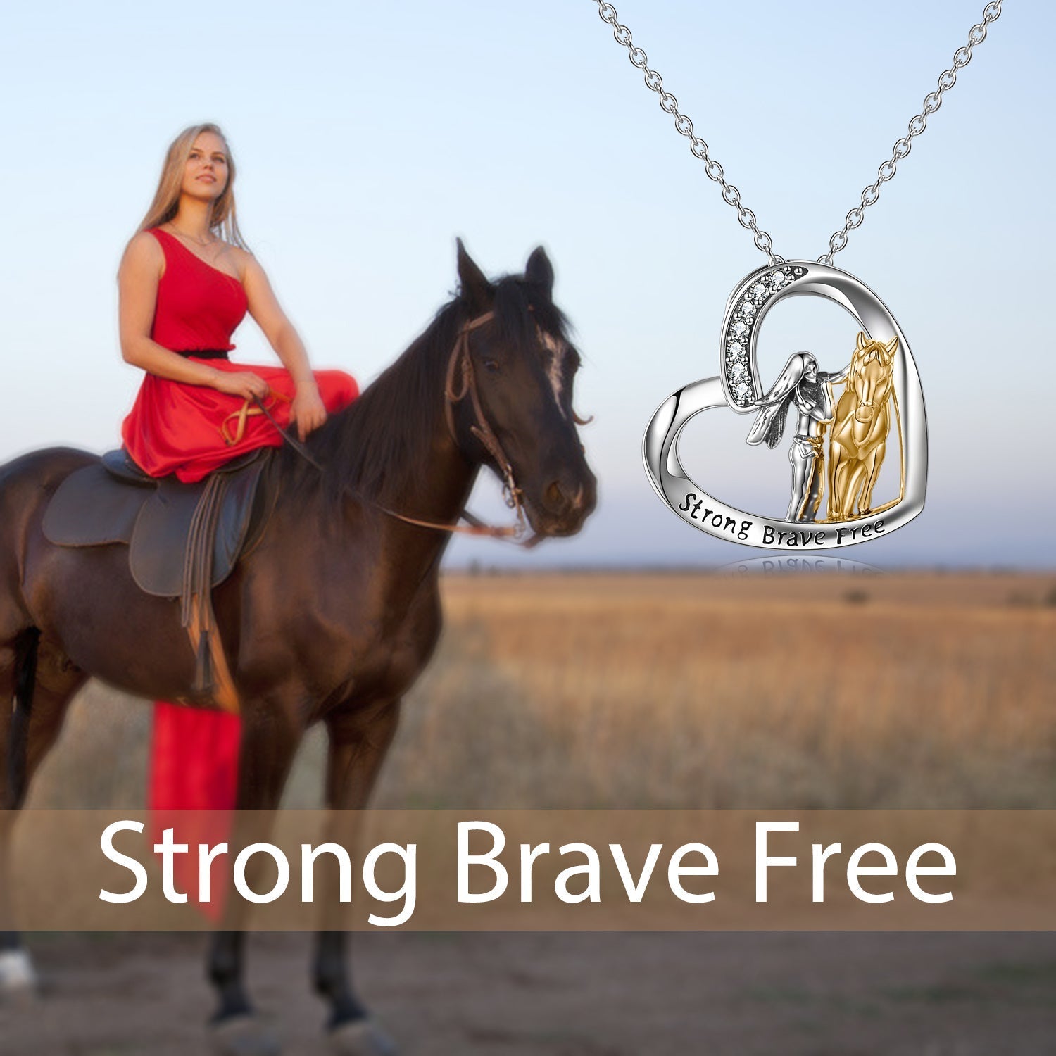 Sterling Silver Horse and Girl Pendant Necklace for Girls Women LadyShow.Store