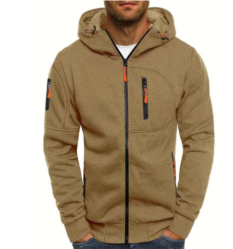 Men's Casual Zipper Hooded Sweater Solid Color Sports Fitness Jackets Cardigan LadyShow.Store
