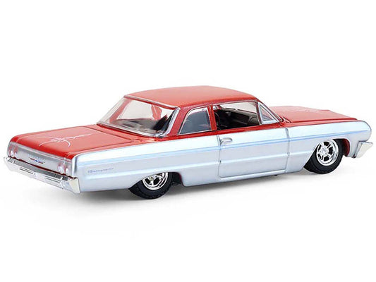 1964 Chevrolet Biscayne Lowrider Silver Metallic and Red Two-Tone "California Lowriders" Series 7 1/64 Diecast Model Car by Greenlight-0