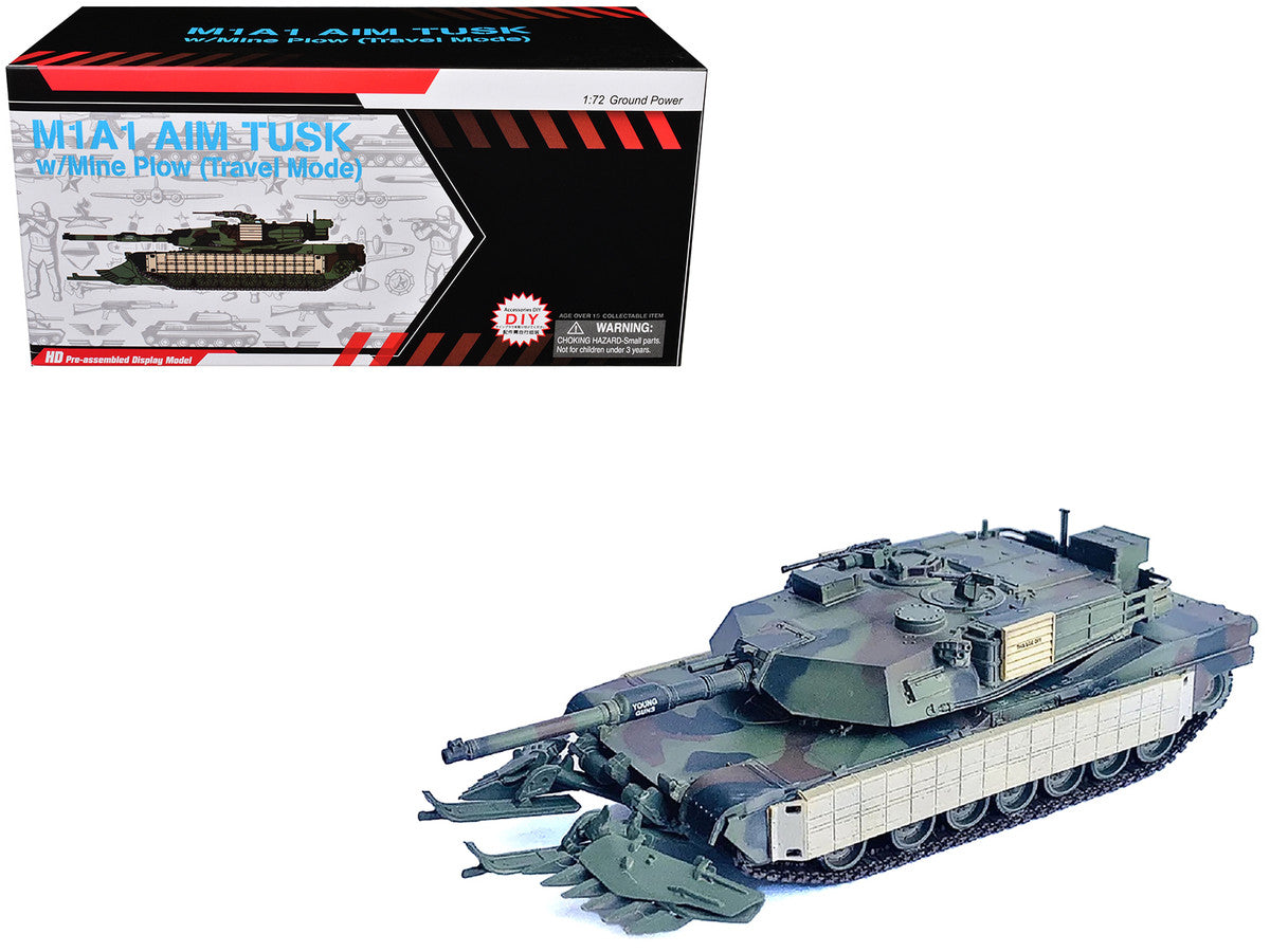 United States M1A1 AIM TUSK (Tank Urban Survival Kit) with Mine Plow (Travel Mode) "United States Marine Corps 8th Tank Battalion II MED Iraq" (2003) Green Camouflage "NEO Dragon Armor" Series 1/72 Plastic Model by Dragon Models Dragon Models