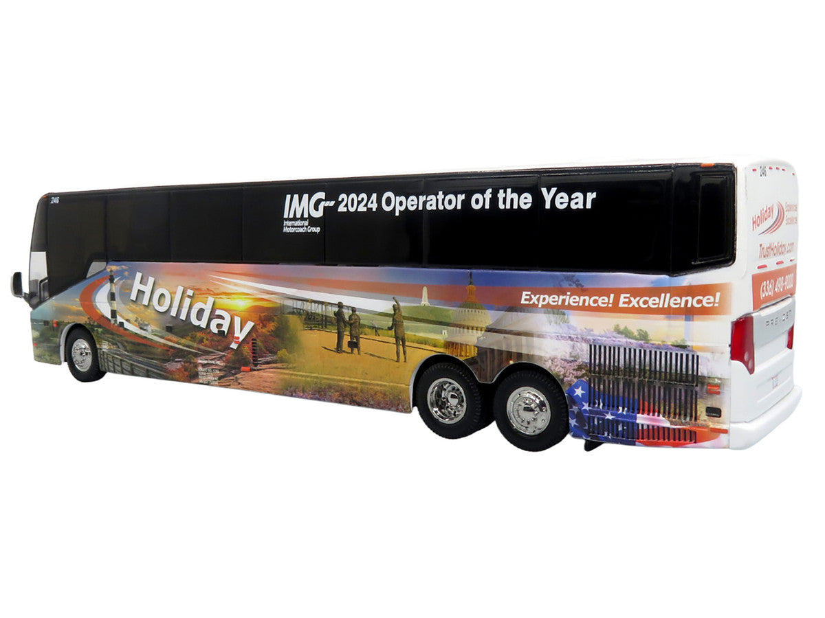 Prevost H3-45 Coach Bus "Holiday Tours - 2024 IMG Operator of the Year" White with Graphics Limited Edition 1/64 Diecast Model by Iconic Replicas-2