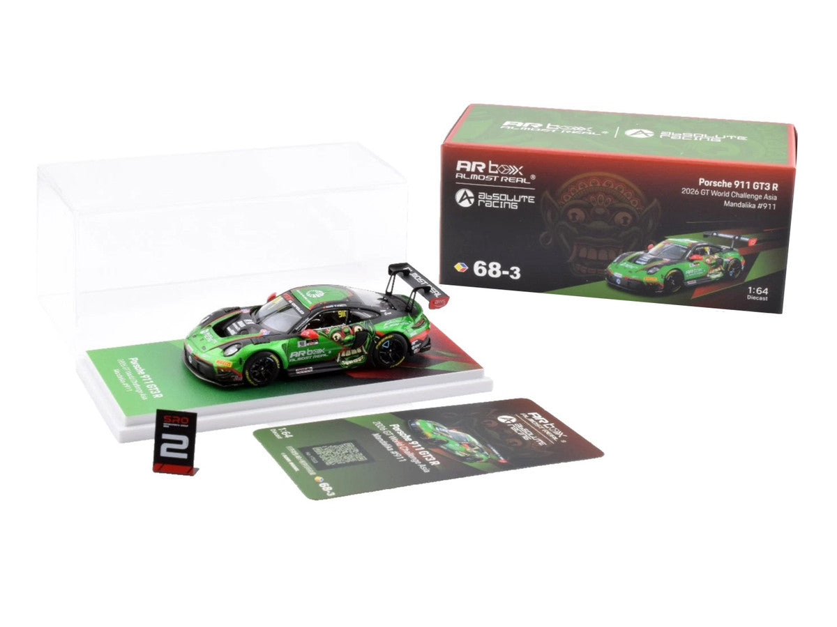 Porsche 911 GT3 R (992) #911 Alessandro Ghiretti - Huang Ruohan "Absolute Racing" "GT World Challenge Asia - Mandalika" (2026)  1/64 Diecast Model Car by Almost Real Almost Real