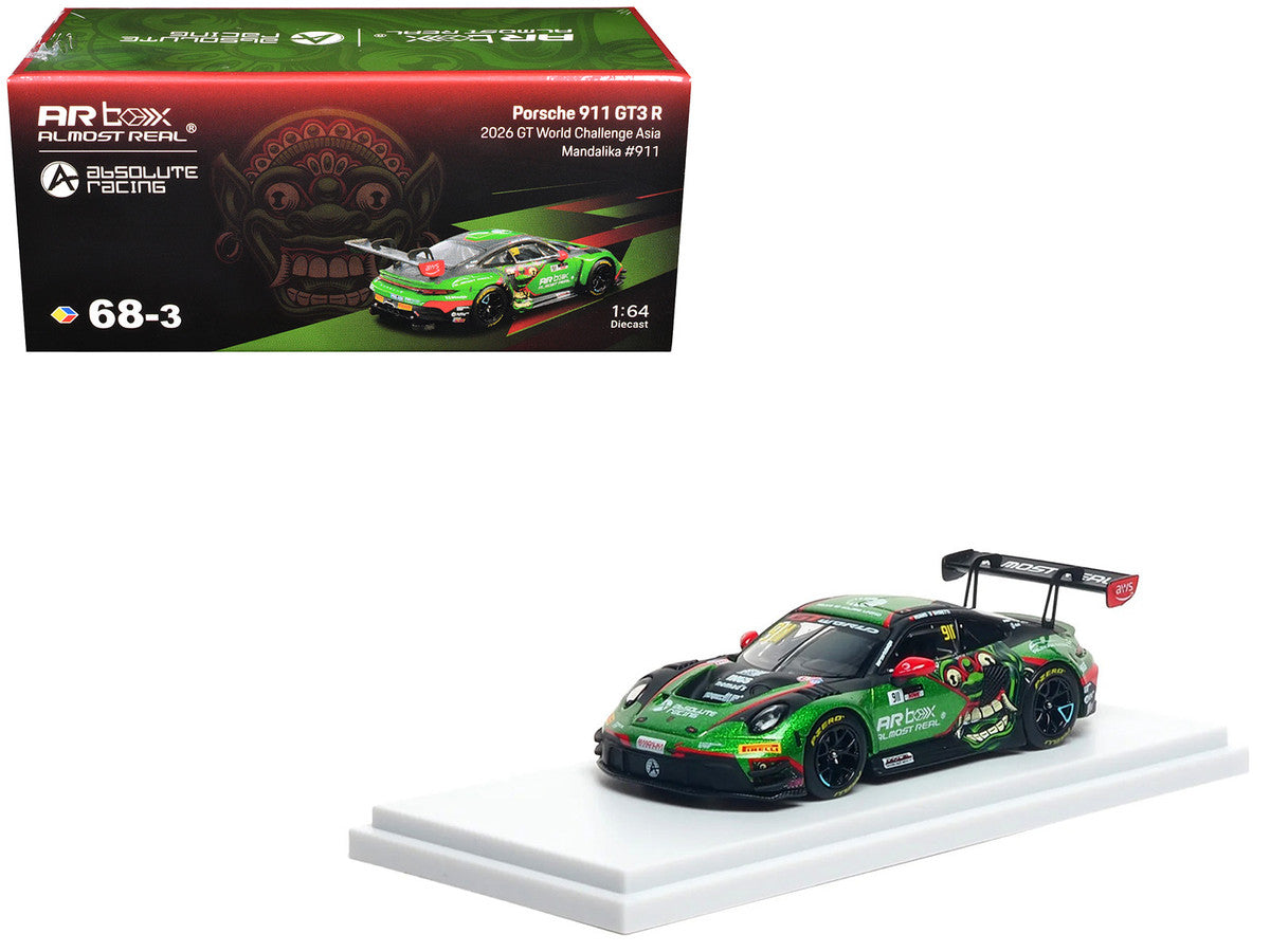 Porsche 911 GT3 R (992) #911 Alessandro Ghiretti - Huang Ruohan "Absolute Racing" "GT World Challenge Asia - Mandalika" (2026)  1/64 Diecast Model Car by Almost Real Almost Real