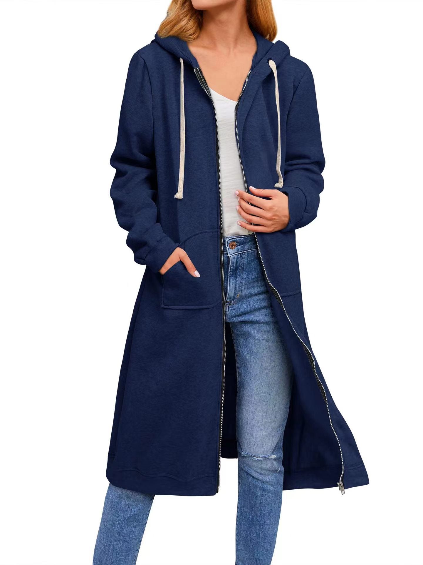Autumn And Winter Women's Clothing Loose Zip Long Cardigan Jacket Accent Plus