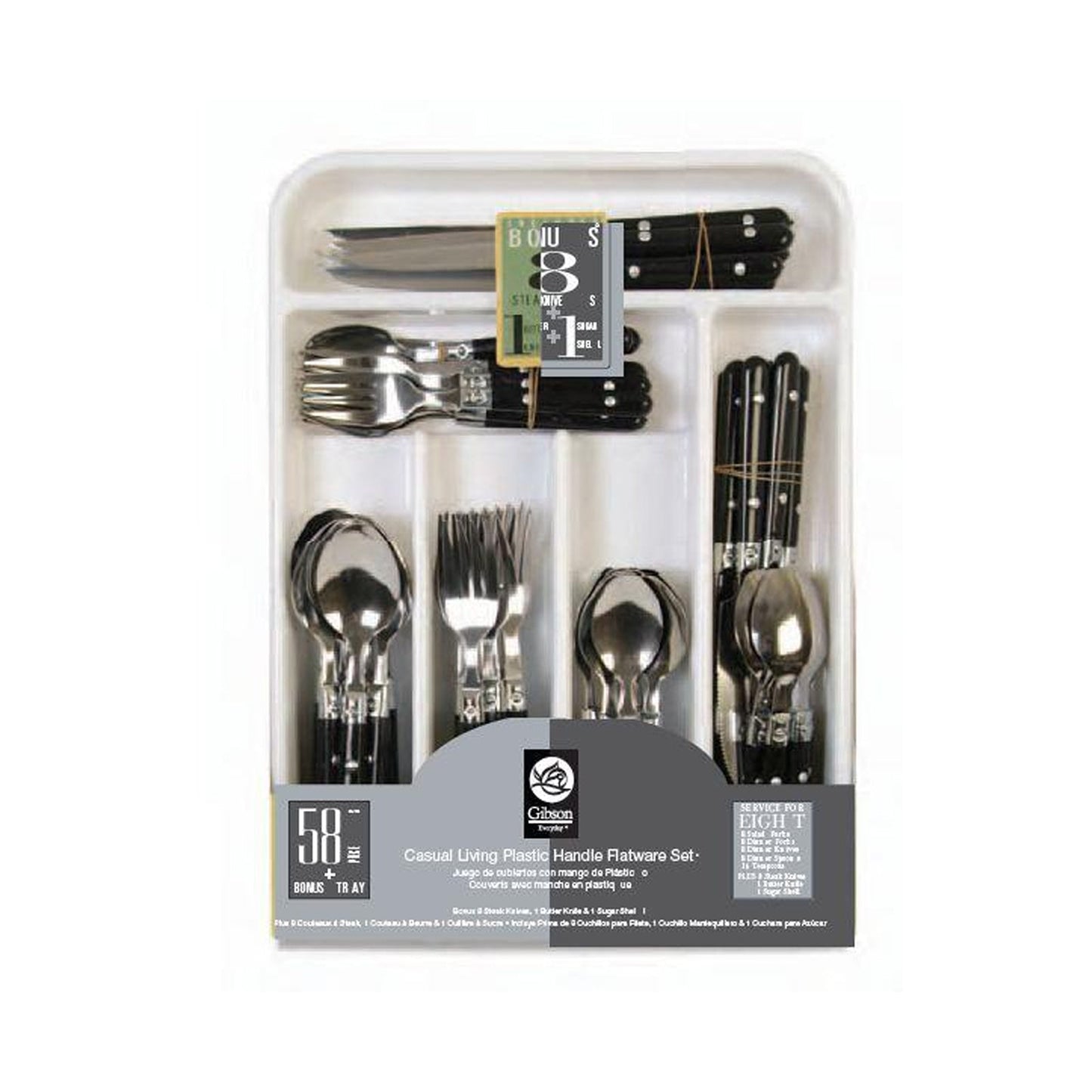 Gibson Home Casual Living 58 Piece Stainless Steel Flatware Set in Black W2B