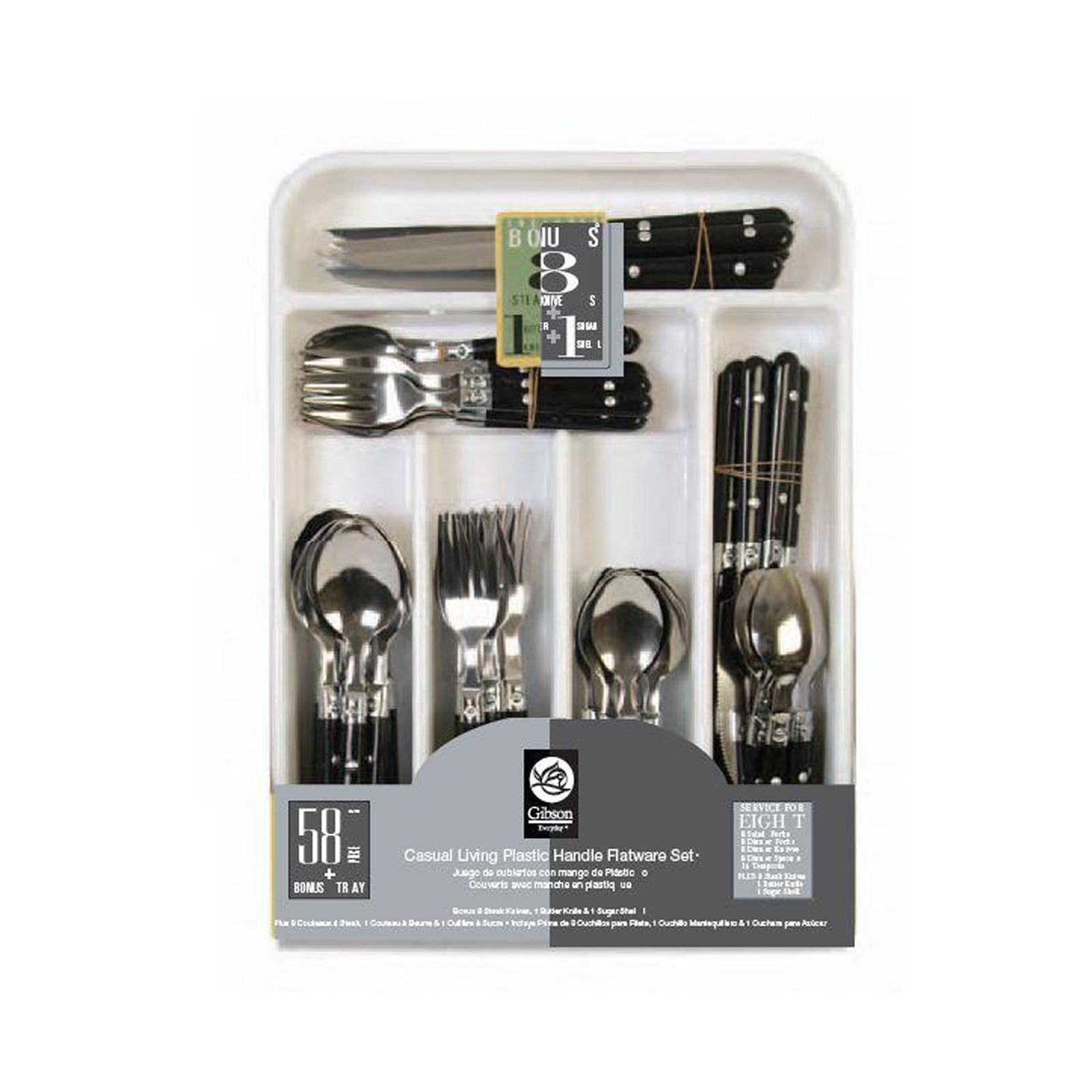 Gibson Home Casual Living 58 Piece Stainless Steel Flatware Set in Black W2B