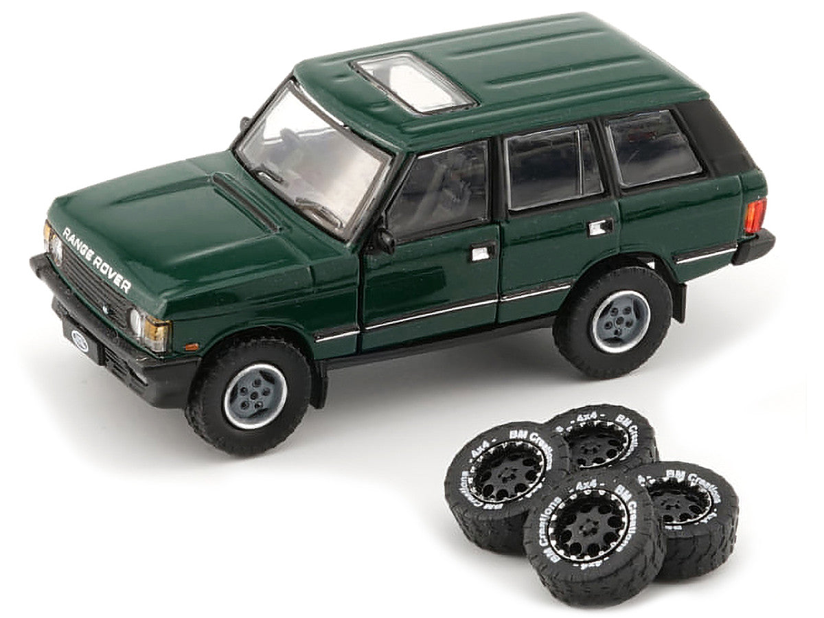 Land Rover Range Rover Classic LSE RHD (Right Hand Drive) Green with Sunroof with Extra Wheels 1/64 Diecast Model Car by BM Creations BM Creations