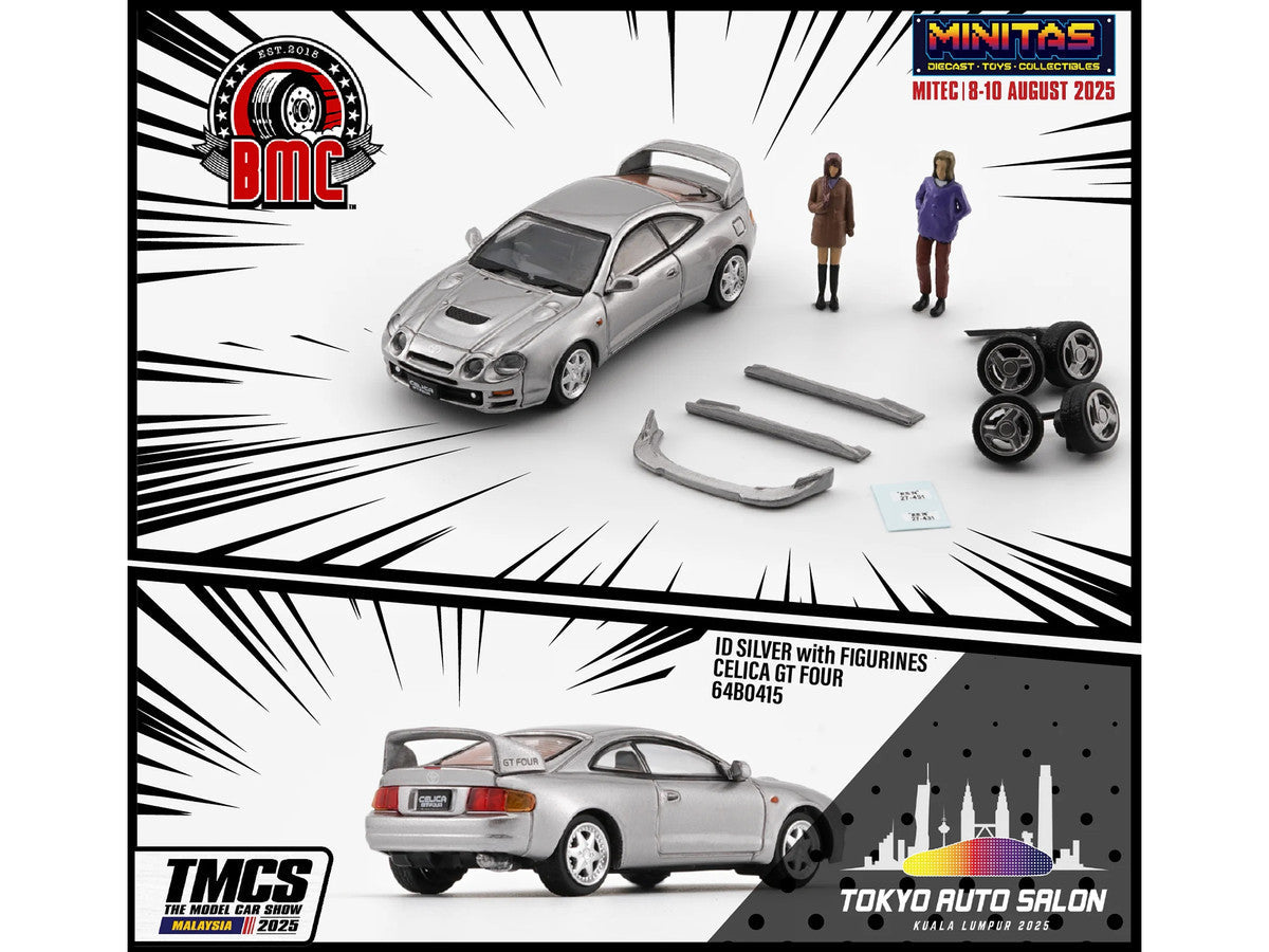 Toyota Celica GT-Four RHD (Right Hand Drive) ID Silver Metallic with 2 Figures and Accessories 1/64 Diecast Model Car by BM Creations BM Creations