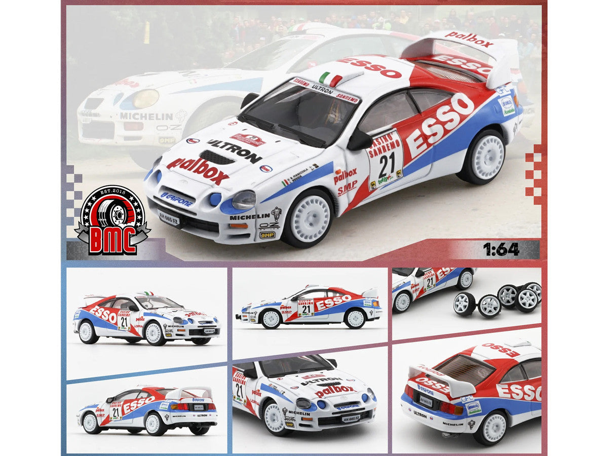 Toyota Celica GT-Four #21 Gilberto Pianezzola - Loris Roggia "Rallye Sanremo - Rallye d'Italia" (1996) with Extra Wheels 1/64 Diecast Model Car by BM Creations BM Creations