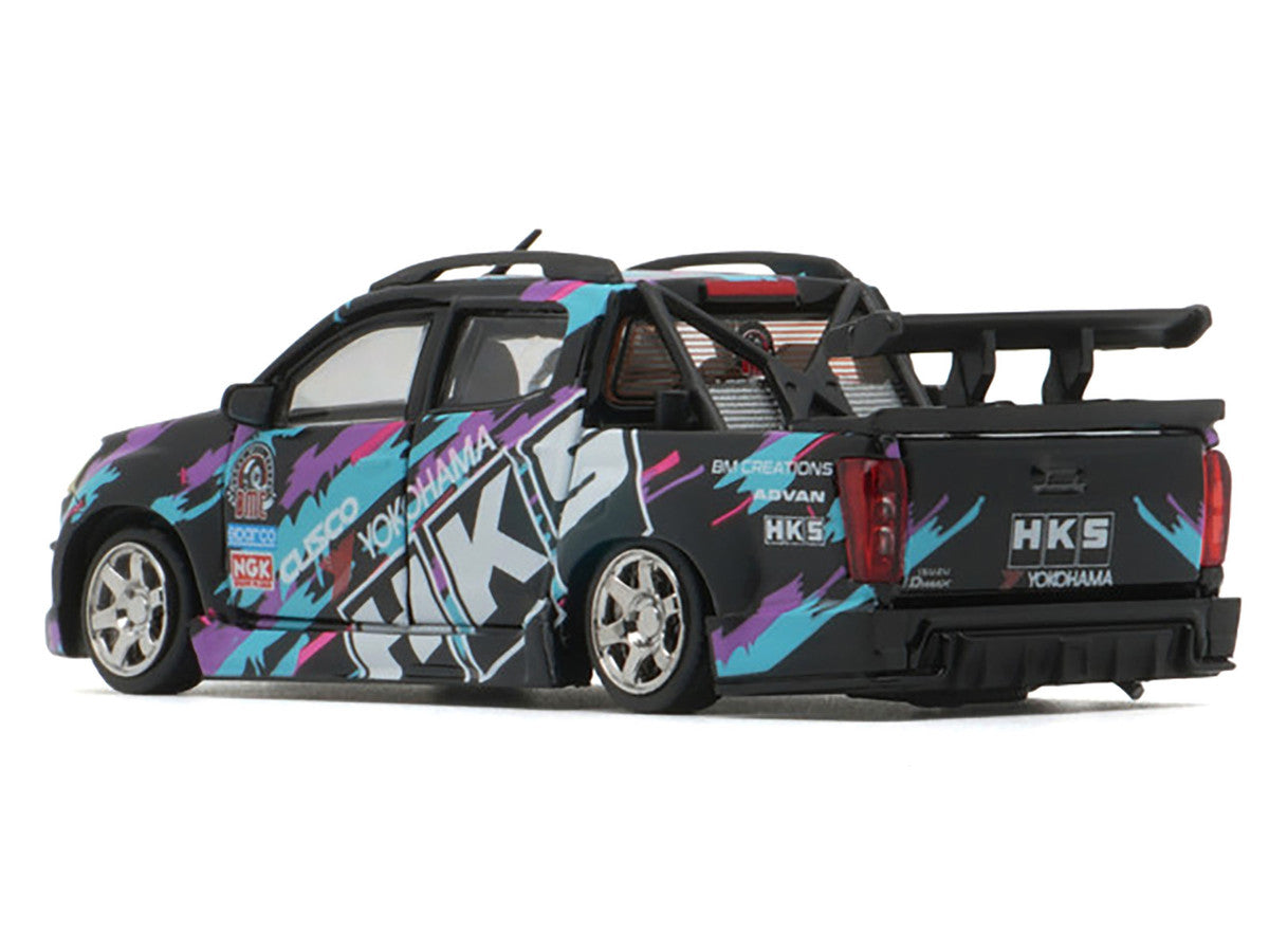 Isuzu D-Max Lowrider Pickup Truck RHD (Right Hand Drive) "HKS" Black with Graphics "Thailand Diecast Expo 2025" 1/64 Diecast Model Car by BM Creations BM Creations