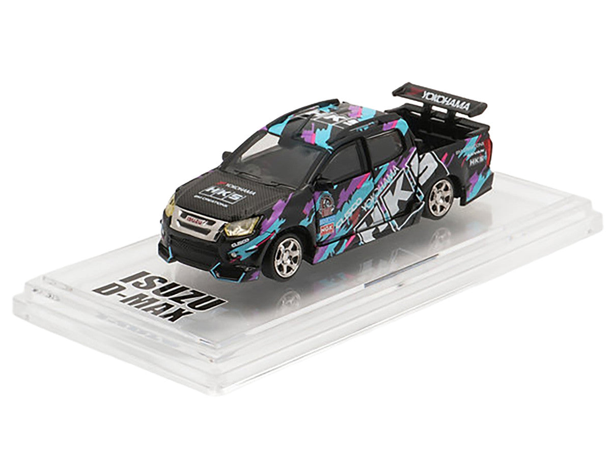 Isuzu D-Max Lowrider Pickup Truck RHD (Right Hand Drive) "HKS" Black with Graphics "Thailand Diecast Expo 2025" 1/64 Diecast Model Car by BM Creations BM Creations