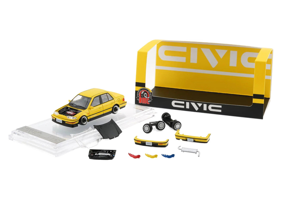 Honda Civic EF2 Custom Yellow with Alternate Parts 1/64 Diecast Model Car by BM Creations BM Creations